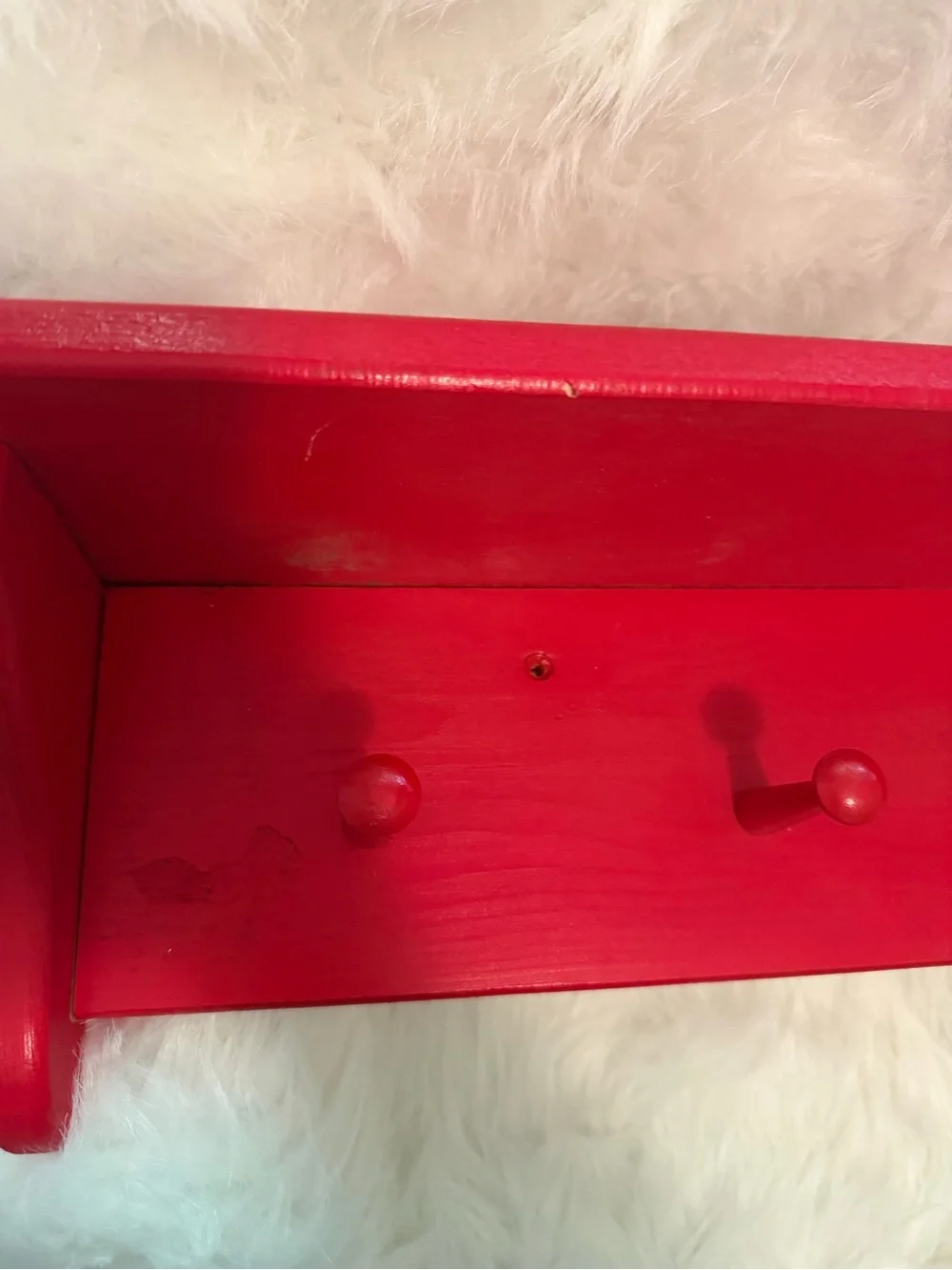 Red Wall Shelf with Four Hooks - Home Wall Decor